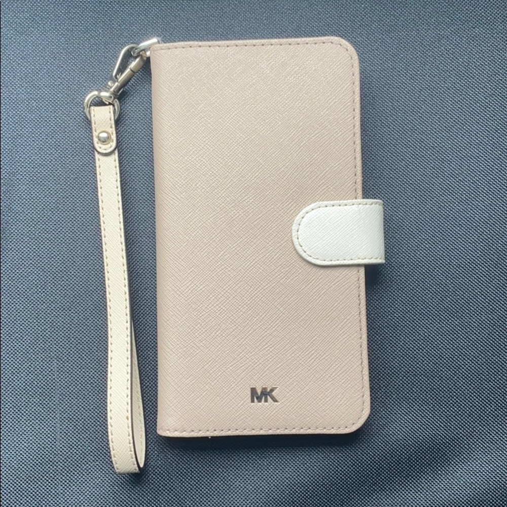 Two-Tone Saffiano Leather Wristlet MK Case